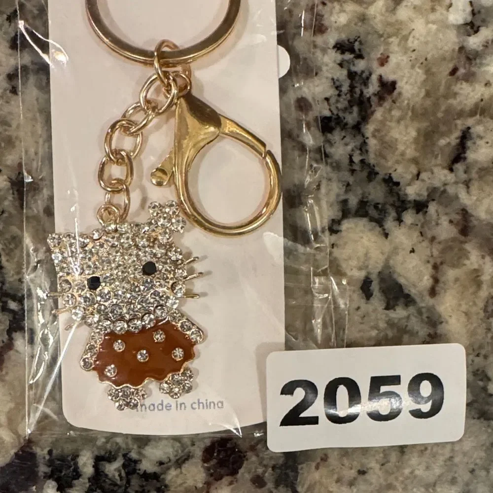 2059 Gold Tone Hello Kitty Key Ring and Bag Charm